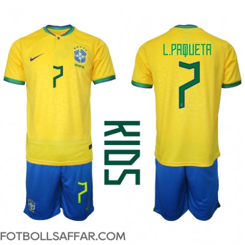 Brasilien Lucas Paqueta #7 Hemmadräkt Barn VM 2022 Kortärmad (+ Korta byxor)